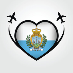 San Marino Travel Heart Flag With Airplane Icons