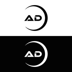 AD logo. A D design. White AD letter. AD, A D letter logo design. A D letter logo design in FIVE, FOUR, THREE, style. letter logo set in one artboard. A D letter logo vector design.	

