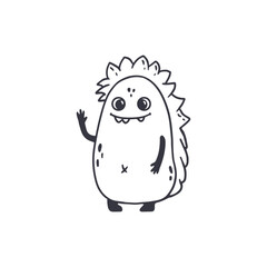 cute monster isolated on white background for coloring pages, magazines. Alien, cartoon character. Sketch, doodle. Vector illustration