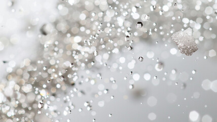 Fototapeta premium Sparkling sugar crystals falling gracefully against a white backdrop