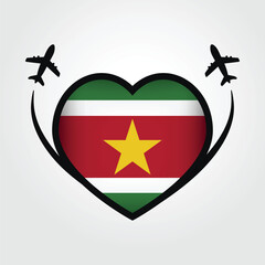 Suriname Travel Heart Flag With Airplane Icons