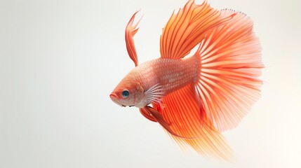 Fototapeta premium A beautiful Betta fish with vibrant orange fins, swimming gracefully against a solid white background.