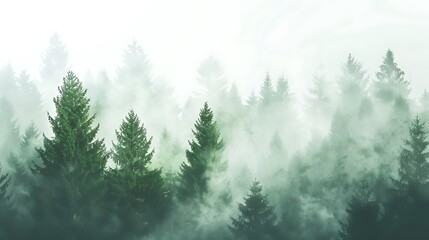 Fototapeta premium Serene Minimalist Forest Double Exposure Close-Up with Silhouette and Mist - Nature Photography Background with Copy Space