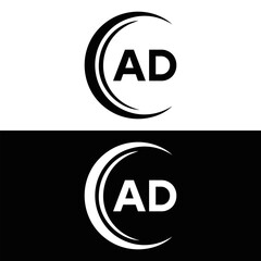 AD logo. A D design. White AD letter. AD, A D letter logo design. A D letter logo design in FIVE, FOUR, THREE, style. letter logo set in one artboard. A D letter logo vector design.	
