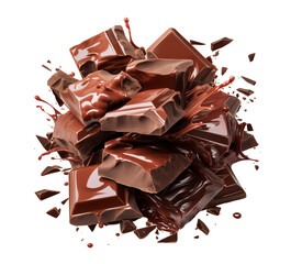 Fototapeta premium stack of chocolate bars with a splash of brown liquid on top isolated on transparent background