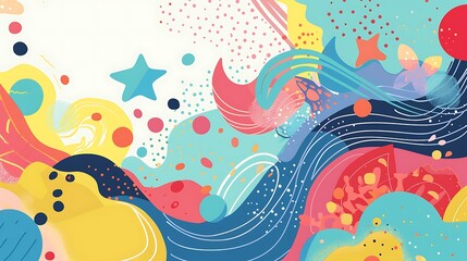 Obraz premium Playful Cartoon Vector Background with Double Exposure Silhouette and Whimsical Elements Close Up - Creative Design with Copy Space and Bright Colors