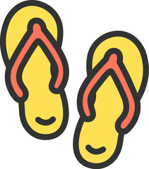 ビーチサンダルのアイコン（線画カラー）のイラスト