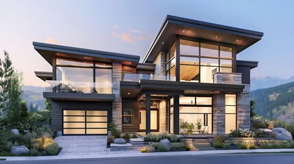 elegant modern utah home exterior design architectural 3d rendering