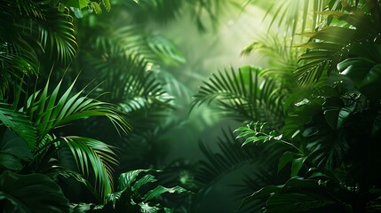 Lush Tropical Rainforest Double Exposure with Vibrant Foliage Silhouette - Nature Background with Wildlife and Copy Space