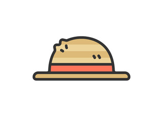 麦わら帽子のアイコン（線画カラー）のイラスト