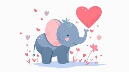 Naklejka premium elephant with heartshaped trunk cute animal love and affection illustration