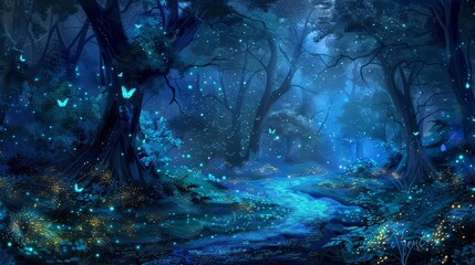 enchanted forest filled with bioluminescent plants fantasy digital painting