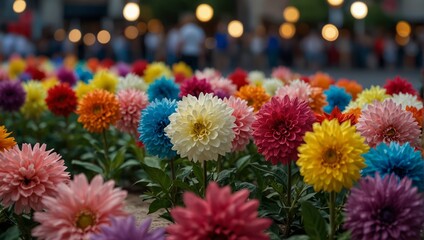 Colorful flowers are displayed on the street for the Corpus Christi parade.