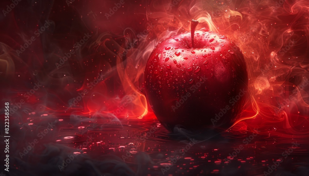 Canvas Prints a red apple is on a black background with red smoke by ai generated image