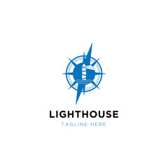 Lighthouse navigation tower logo design template