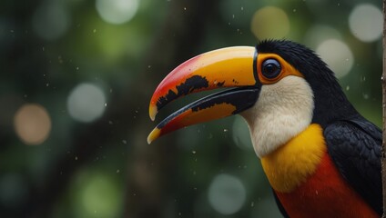 Fototapeta premium Portrait of a tropical toucan bird. Generitive.