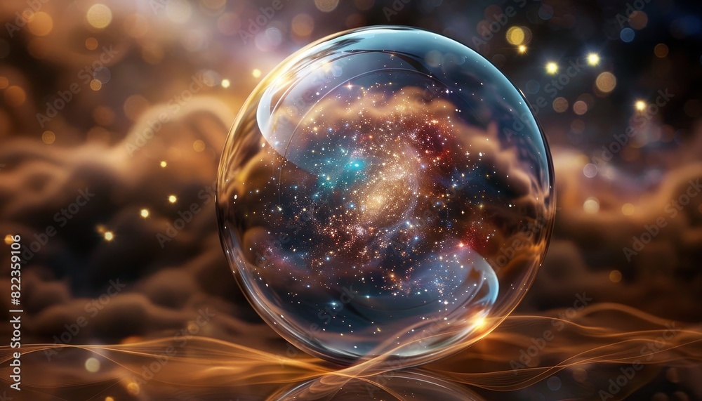 Canvas Prints a glowing, colorful sphere is reflected in a mirror by ai generated image