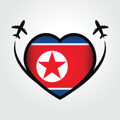 North Korea Travel Heart Flag With Airplane Icons
