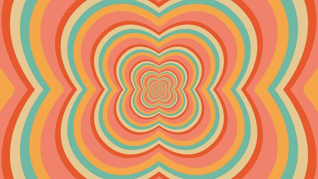 Abstract retro, colorful  tunnel, groovy, hippie, flat, yellow orange cartoon looping background.