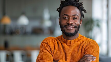 Obraz premium man wearing orange sweater over isolated white background happy face smiling with crossed arms.illustration