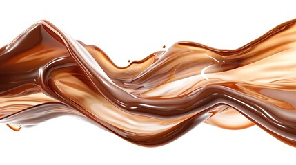 Isolated dynamic wave of flowing chocolate with smooth texture, against a pure white background