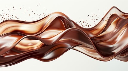 Liquid chocolate wave with dynamic smooth flow, isolated on a white background