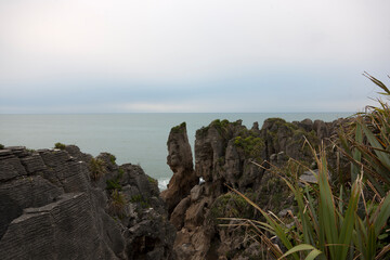 New Zealand Pancake Rocks in Hokitika on a sunny autumn day