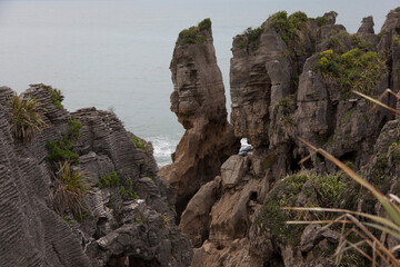 New Zealand Pancake Rocks in Hokitika on a sunny autumn day