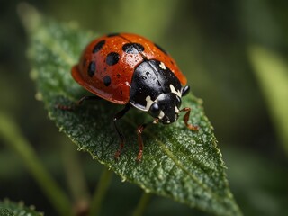 Enchanting Close-Up Macro Photography of Ladybug on Leaf with Vibrant Colors and Distinctive Spots