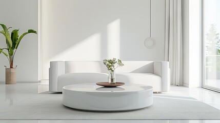 Whimsical White Haven: Living Room Oasis With Potted Plant