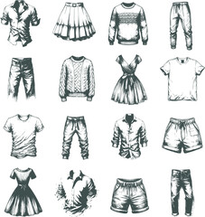 clothing stencil sketch drawing in vector collection