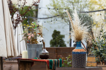 still life with European ethnic elements in outdoor cafe exterior design environment