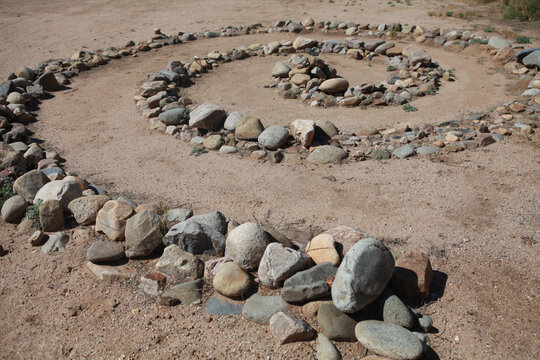 Spiral rock labyrinth formation, mindfulness