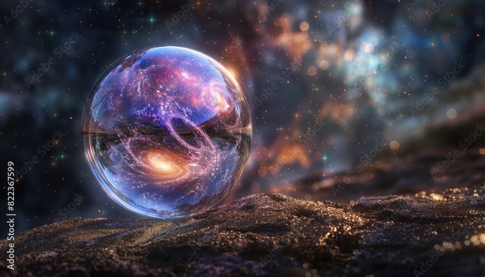 Canvas Prints a glowing, colorful sphere is reflected in a mirror by ai generated image