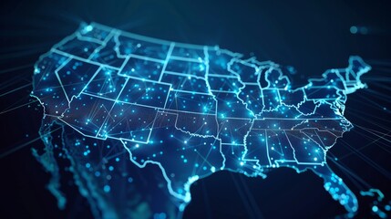 Abstract digital map of America, concept of American global network and connectivity, data transfer and cyber technology, information exchange and telecommunication