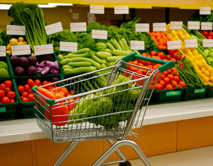 Grocery Shopping: Cart Full of Vegetables in the Produce Section