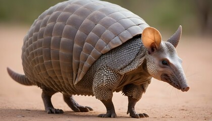 An Armadillo With Its Tail Held High As It Walks