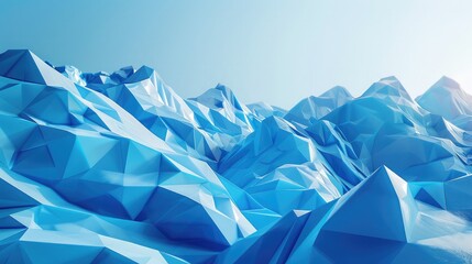 Creative blue polygonal mountains background. Technology concept. 3D Rendering