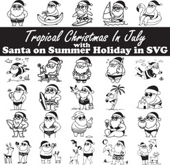 Santa in Summer VacaCelebrate Christmas in July with this delightful Tropical Christmas SVG bundle featuring Santa on a summer holiday illustration AI EPS files