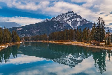 Panoramic Mountain Reflections On The Bow River