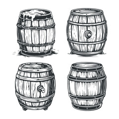 Set of Wooden Wine Barrel Clipart 
