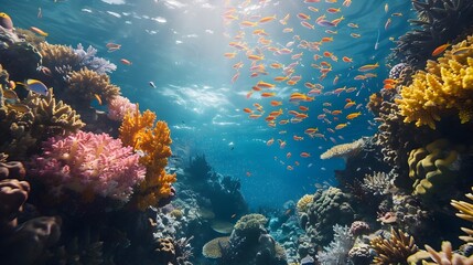 Vibrant Underwater Seascape with Diverse Coral Reefs and Marine Life