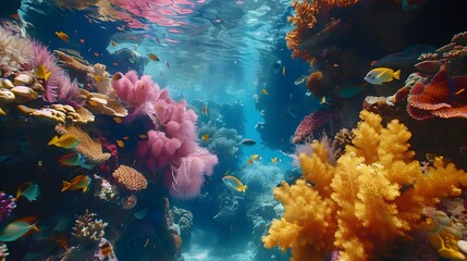 Vibrant Underwater Coral Reef Ecosystem Teeming with Diverse Marine Life