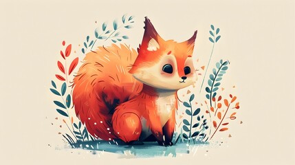 Adorable Woodland Creature in Whimsical Floral Environment