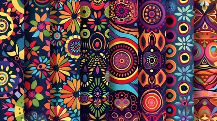Vibrant and Colorful Traditional Art Inspired Patterns with Floral and Geometric Designs