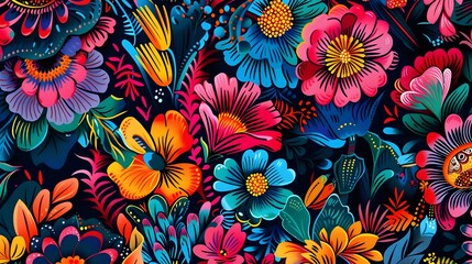 Vibrant and Colorful Floral Patterns Inspired by Traditional Textile Art