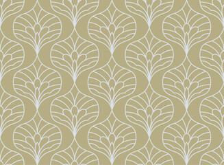 
Elegant damask floral seamless pattern. Geometric art deco leaves background. Abstract botanical vector illustration for fabric, textile, wallpaper.