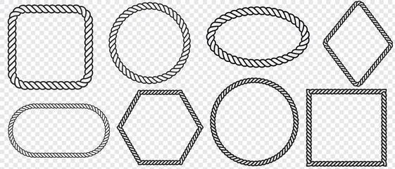 Vector rope frames. Borders of different geometric shapes are round, oval and square. Vector isolated on transparent background. eps 10. © Quirk Craft Studio