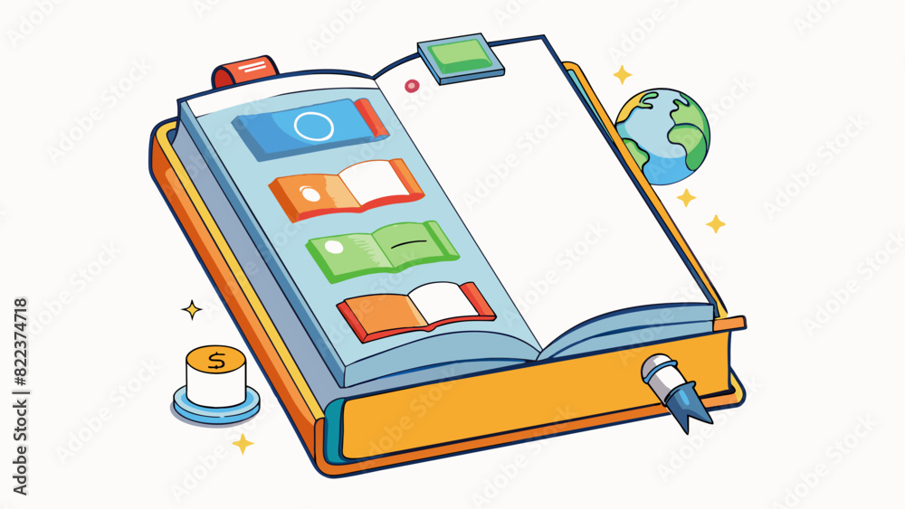 Poster A book with an index glossary and footnotes containing a wealth of information and citations to other sources. The cover may have a title author name. Cartoon Vector