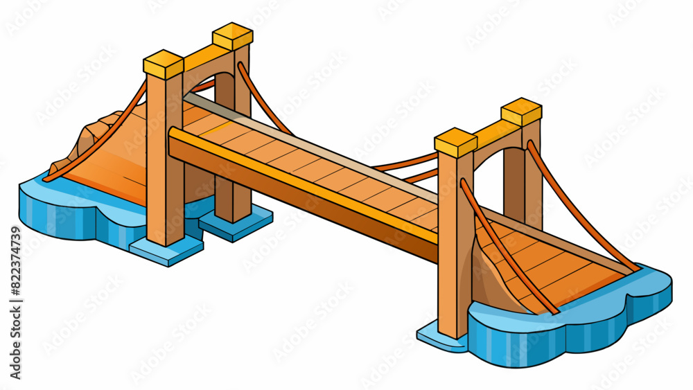 Poster A bridge a solid structure made of beams and supports spanning over a body of water or a valley connecting two sides together.. Cartoon Vector